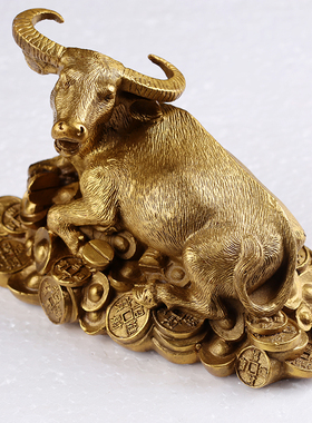 纯铜金钱牛工艺品摆件办公室招财铜牛家居客厅装饰品卧牛礼品摆件