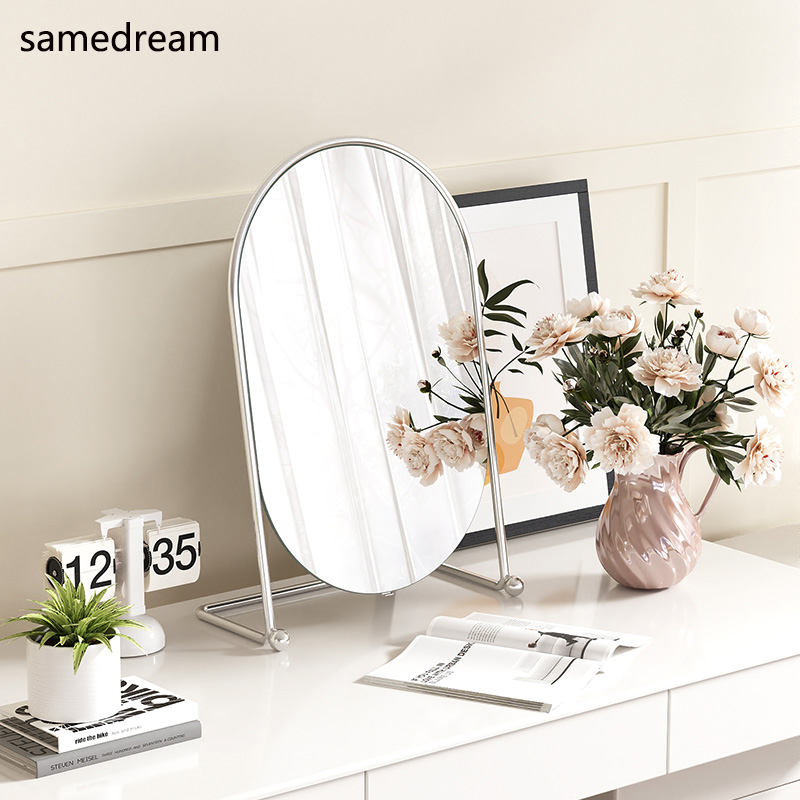 化妆镜化妆台镜子台式桌面学生宿舍铁艺卧室家用复古装饰镜化妆镜