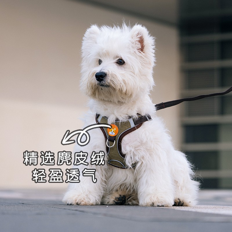 狗狗牵引绳小型犬反光背心式泰迪比熊博美胸背带小狗遛狗绳狗链子