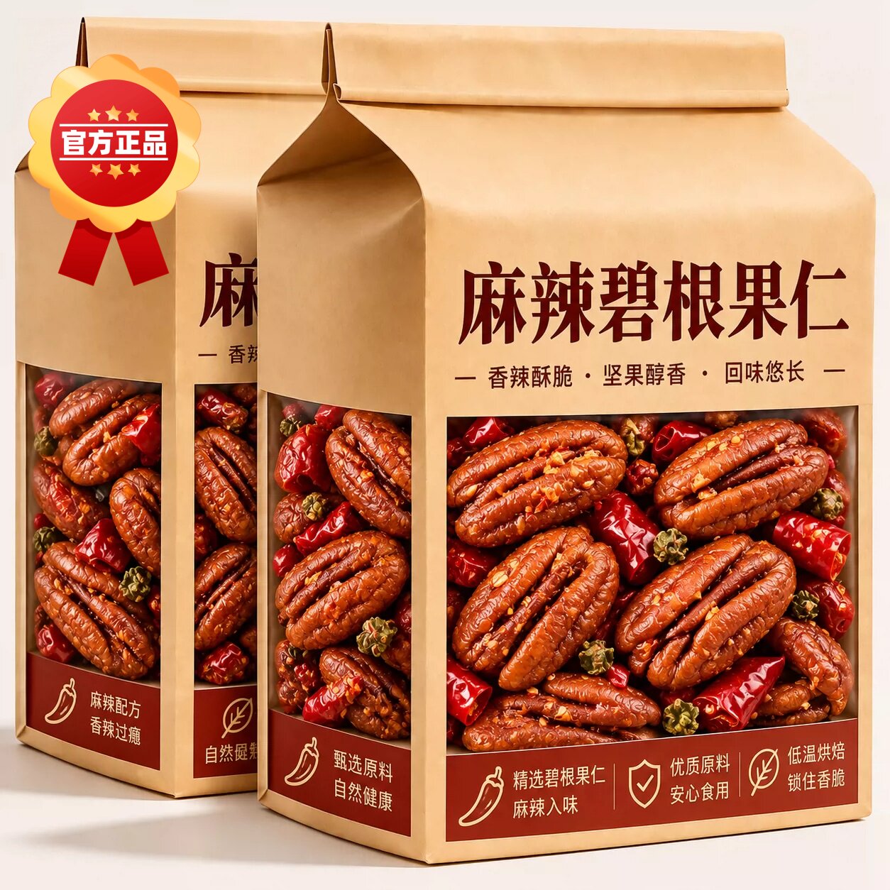 麻辣碧根果仁正品官方旗舰店无添加罐装大片整核桃仁坚果健康零食