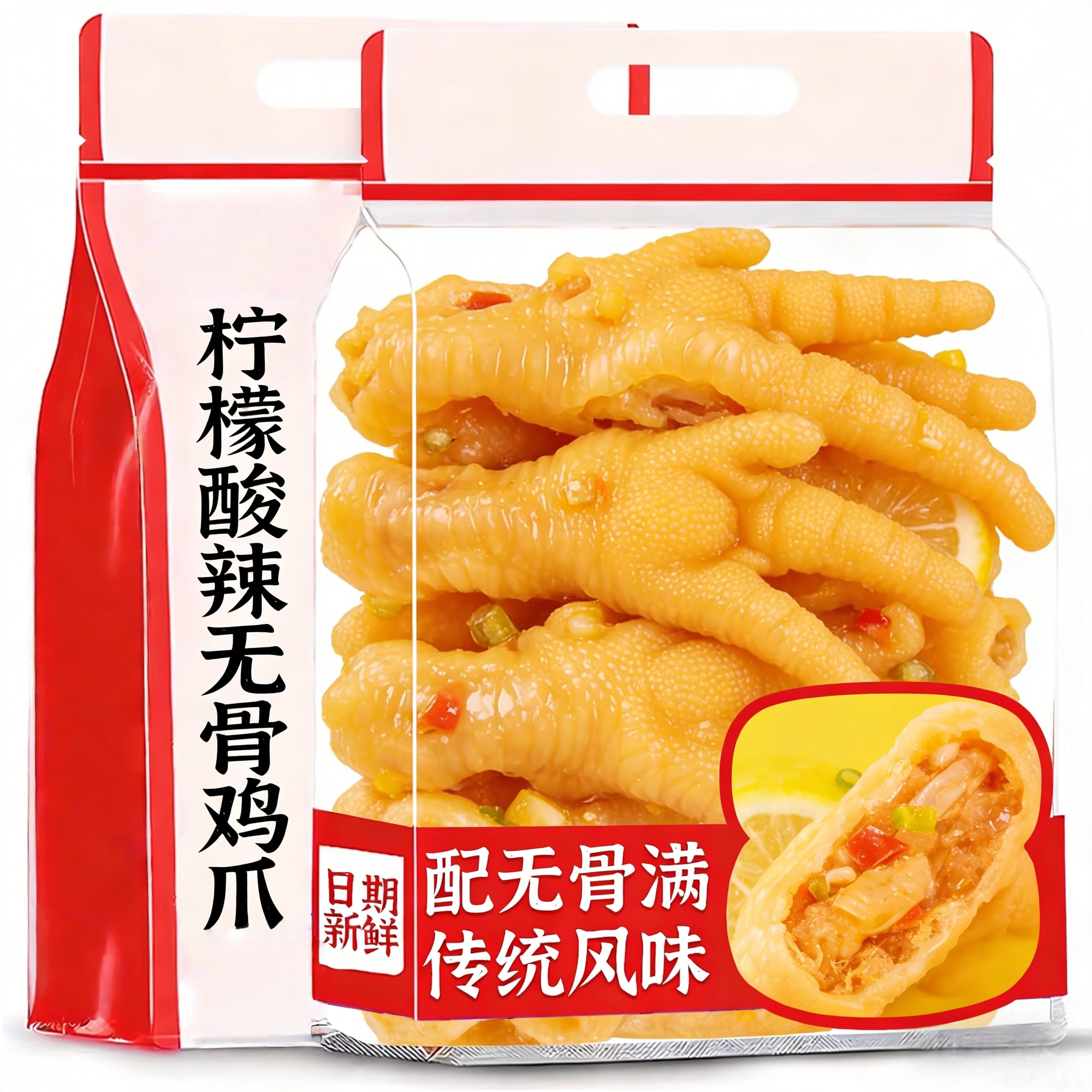 央妈精选无骨鸡爪柠檬酸辣罐装2斤脱骨去骨侠泡椒凤爪即食零食