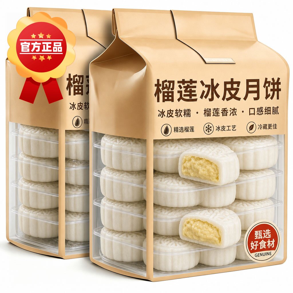 榴莲味冰皮月饼流心爆浆夹心月饼盒装糯叽叽糕点中秋送礼团购批发
