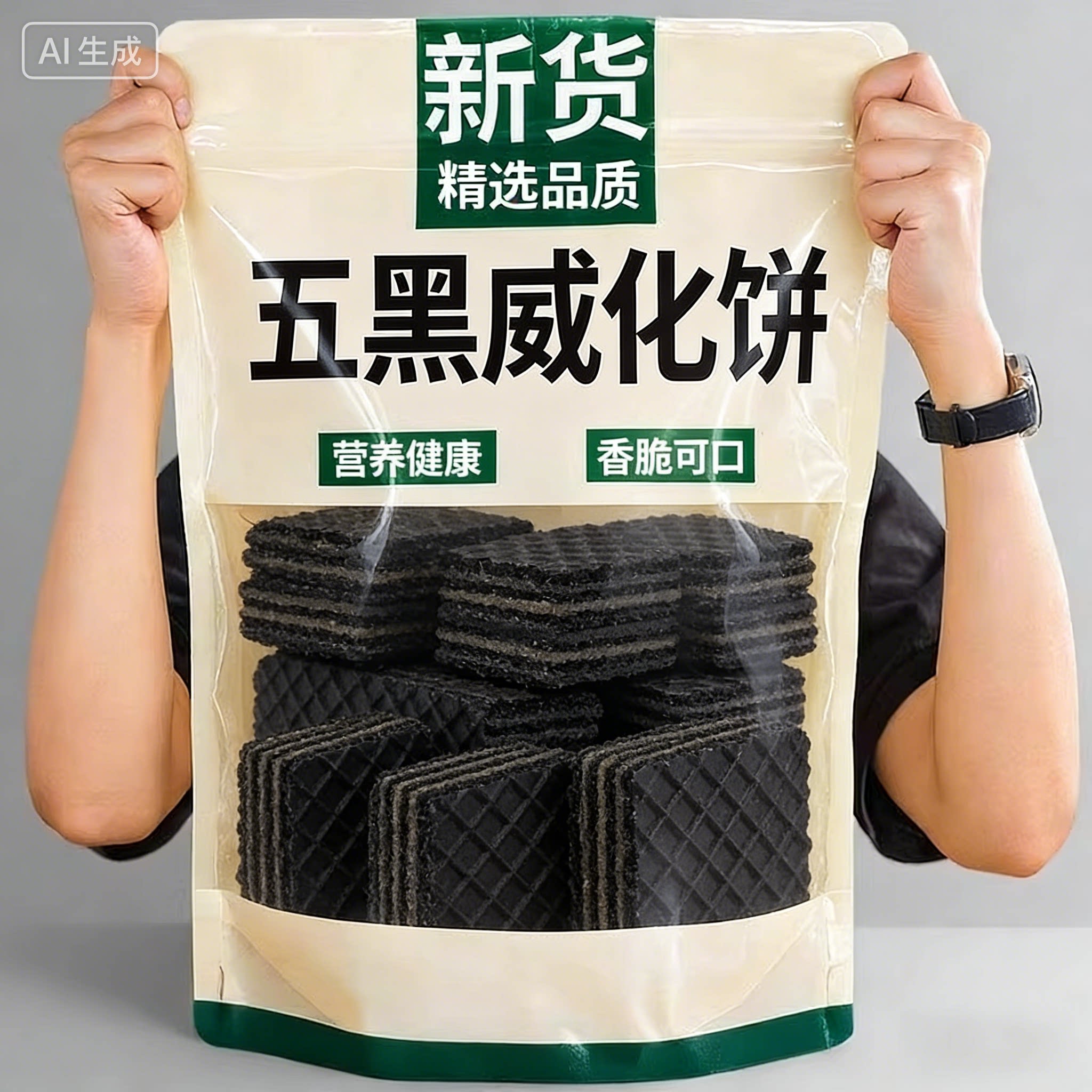 央妈精选五黑威化饼干无蔗糖黑桑葚黑枸杞黑芝麻粗粮代餐休闲零食