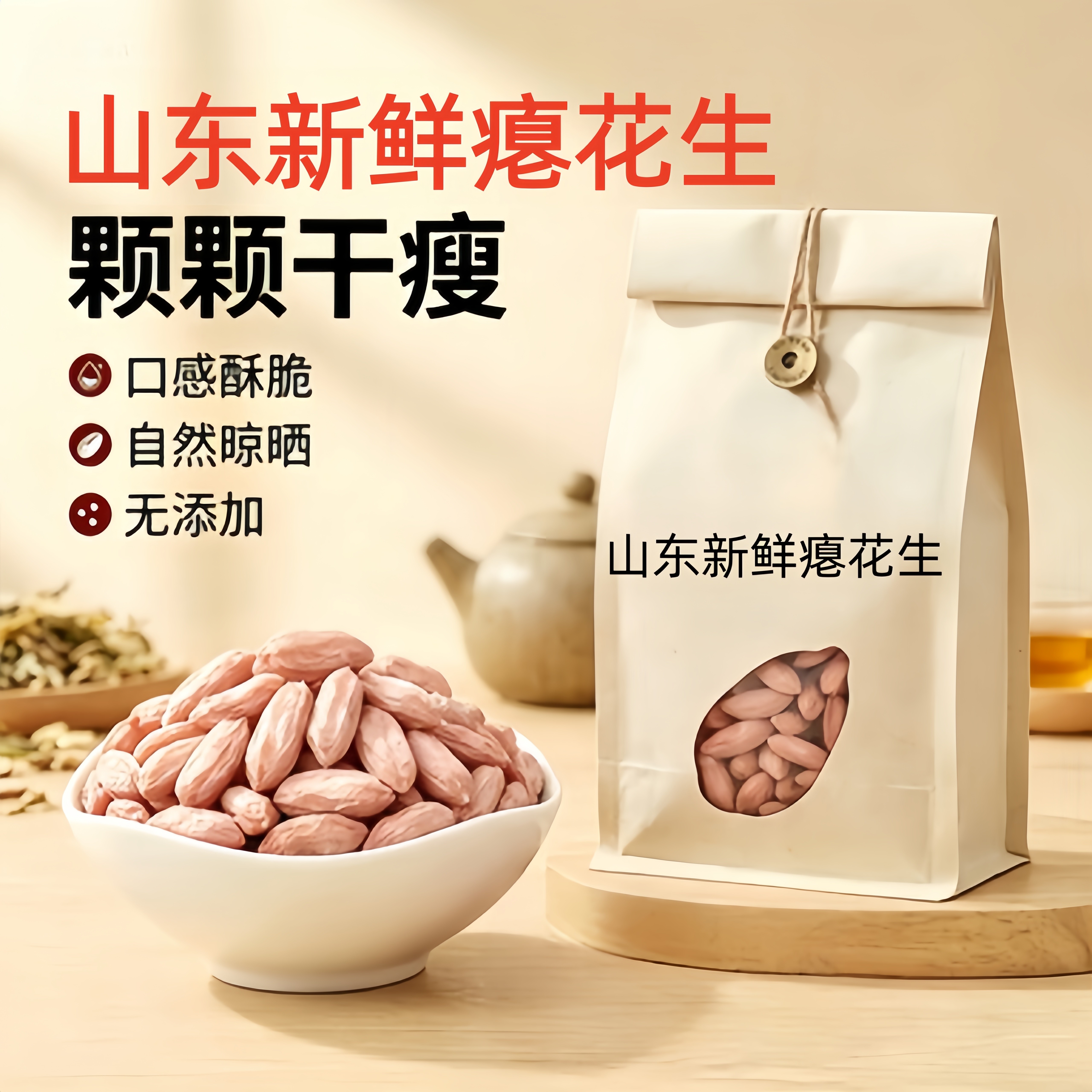 2026山东瘪花生今年新货花生米生小粒花生仁甘甜零食批发瘪子花生