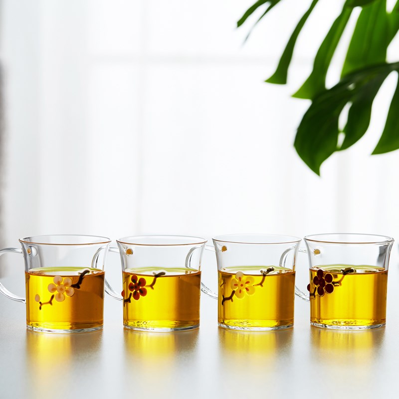 馨玉坊梅花玻璃杯家用茶杯带把礼盒耐高温水杯女个性潮流创意
