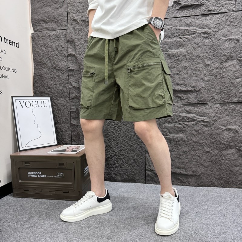 夏季户外速干工装短裤拉链多口袋中裤H宽松直筒五分裤透气沙滩裤