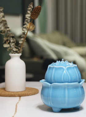 现代简约小型流水招财摆件创意莲花循环水景观客厅办公室桌面装饰