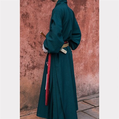 惜物国风 明制汉服交领直䄌传统服D饰素色仿棉麻明初窄袖打褶长衫