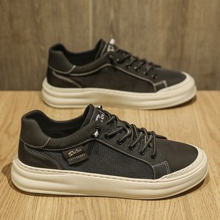 白底黑面男鞋夏季透气薄款免系鞋带休闲布鞋一脚蹬冰丝帆布板鞋潮