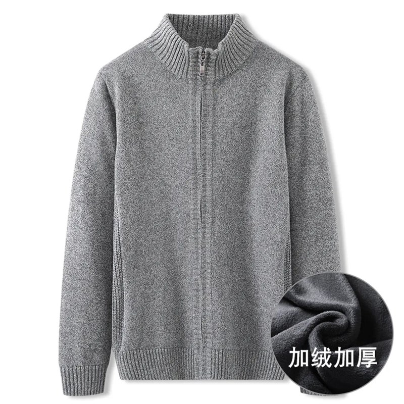大码男士b全棉加绒开衫拉链毛衣立领秋冬外套宽松针织衫胖子毛线