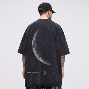 男装 复古水洗做旧大码 潮 重磅t恤纯棉男生潮牌宽松怀旧风短袖 美式