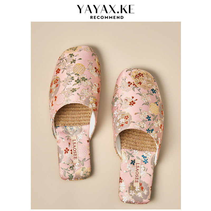 新中式国风亚麻凉拖鞋女夏季包头复古绣花居家室内牛筋底防滑凉鞋,居家布艺,居家亚麻拖鞋,淘宝优惠券,粉丝福利购,淘宝优惠卷