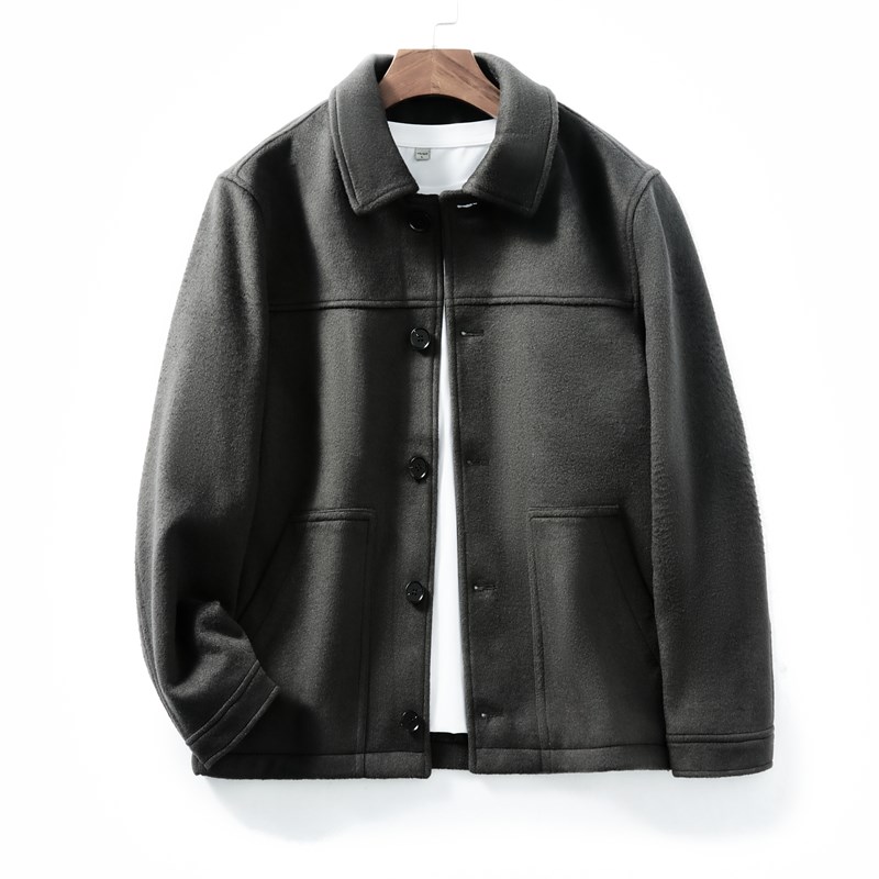 53绵羊毛翻领短款毛呢大衣男秋z冬厚款保暖青年工装风衣呢子外套