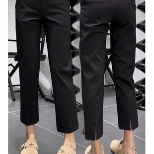 薄款 胖妹妹mm遮胯显瘦高腰九分烟管裤 开叉西装 女大码 子 休闲裤 夏季