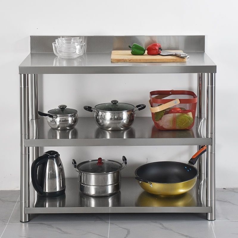 不锈钢工作台f饭店家用厨房烧饭炒菜灶台案板切菜桌三层收纳置物