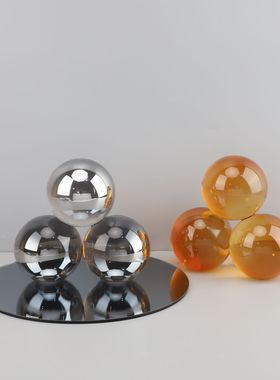 现代简约轻奢几何圆球q水晶摆件样板间办公桌桌面书托软装饰品摆