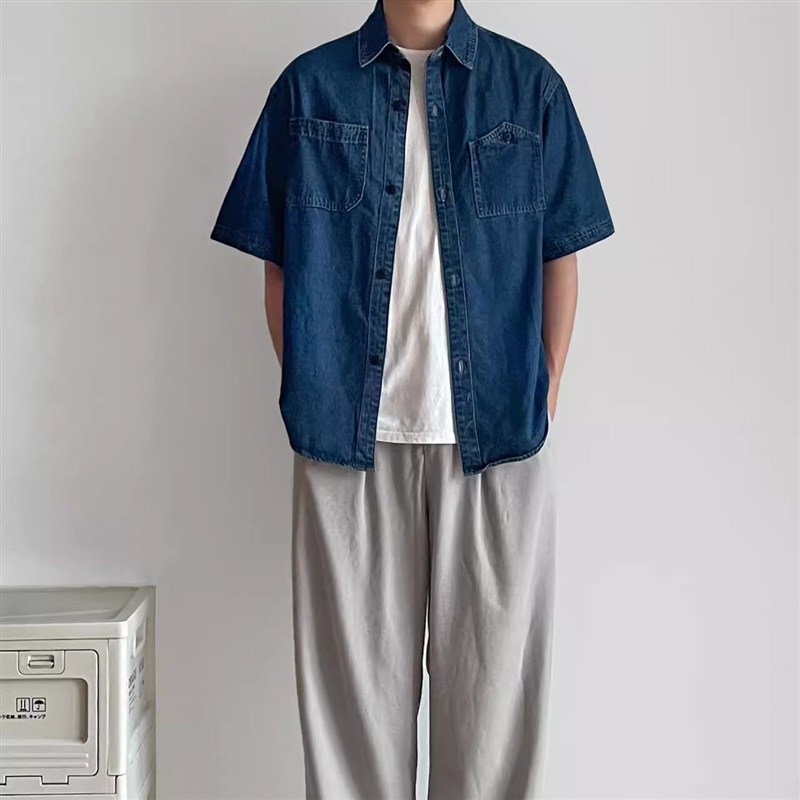 工装衬衫高级感套装男生r夏天短袖衬衣搭配短裤男装2025新款夏装