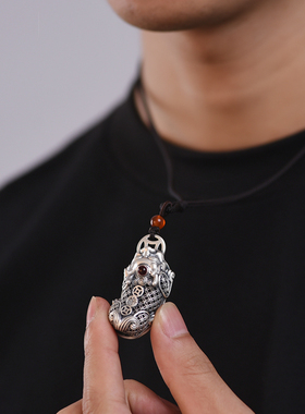 999纯银貔貅吊坠男女士款复古国风民族风福字男女生项链配饰挂件