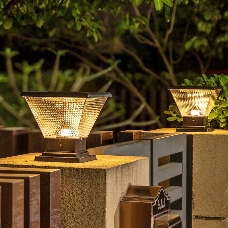 现代简约柱头灯太阳能户外防水庭院花园别墅大门室外围墙阳台柱灯