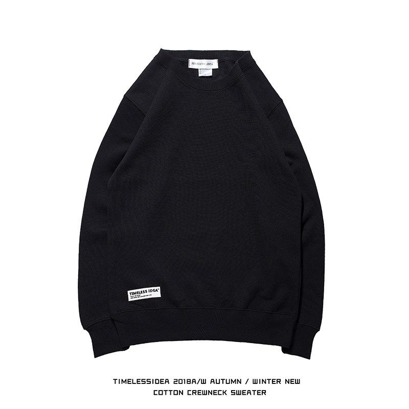 日系潮牌卫衣男2024春秋新款纯色上衣圆领加绒打底衫套头卫衣男潮