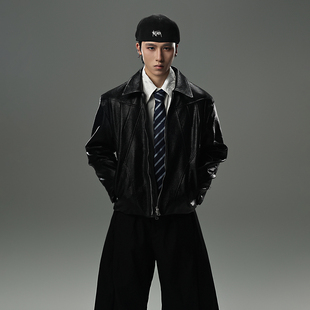 GALAXOR银河预报 美式座山雕皮衣短宽外套pu皮痞帅夹克上衣男女