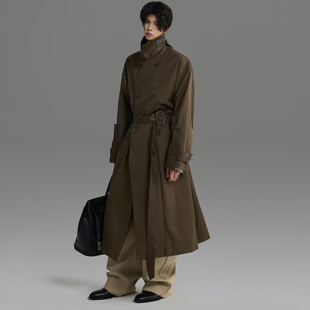 GALAXOR银河预报 复古解构设计感风衣垂感拼接皮宽松过膝长款大衣