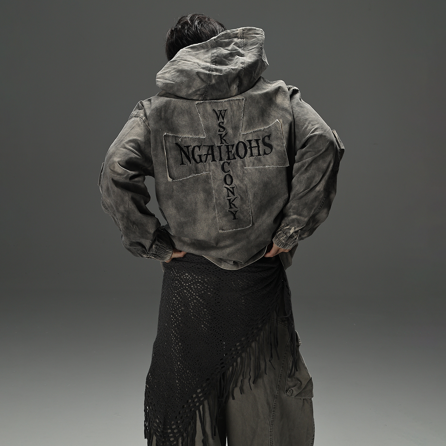 galaxor十字架刺绣扎染连帽外套