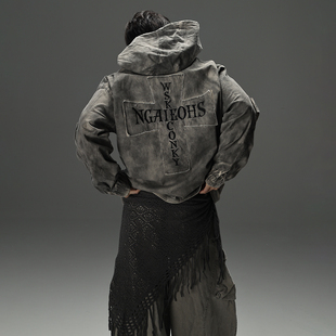 情侣卫衣 复古扎染连帽外套高街十字架刺绣宽松长袖 GALAXOR 美式