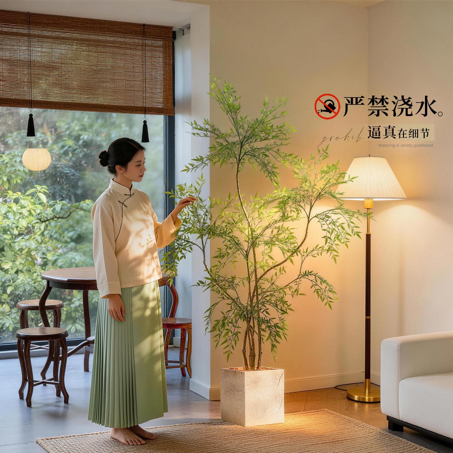 高级感逼真南天竹仿生植物室内客厅沙发旁装饰简约现代风假树摆件