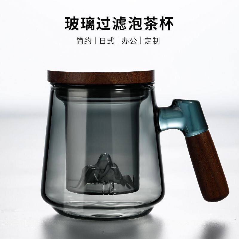 高硼硅耐热玻璃胡桃木木柄过滤杯