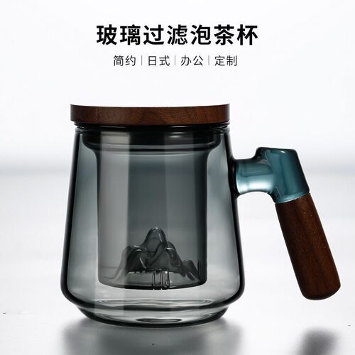 高硼硅耐热玻璃胡桃木木柄过滤杯