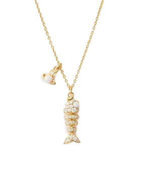 【新品】西太后项链鱼骨形土星吊坠 猫眼色石设计感鱼形饰品