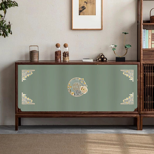 新中式柜子遮挡帘杂物防尘帘子橱柜拉帘免打孔轨道遮丑帘书柜布帘