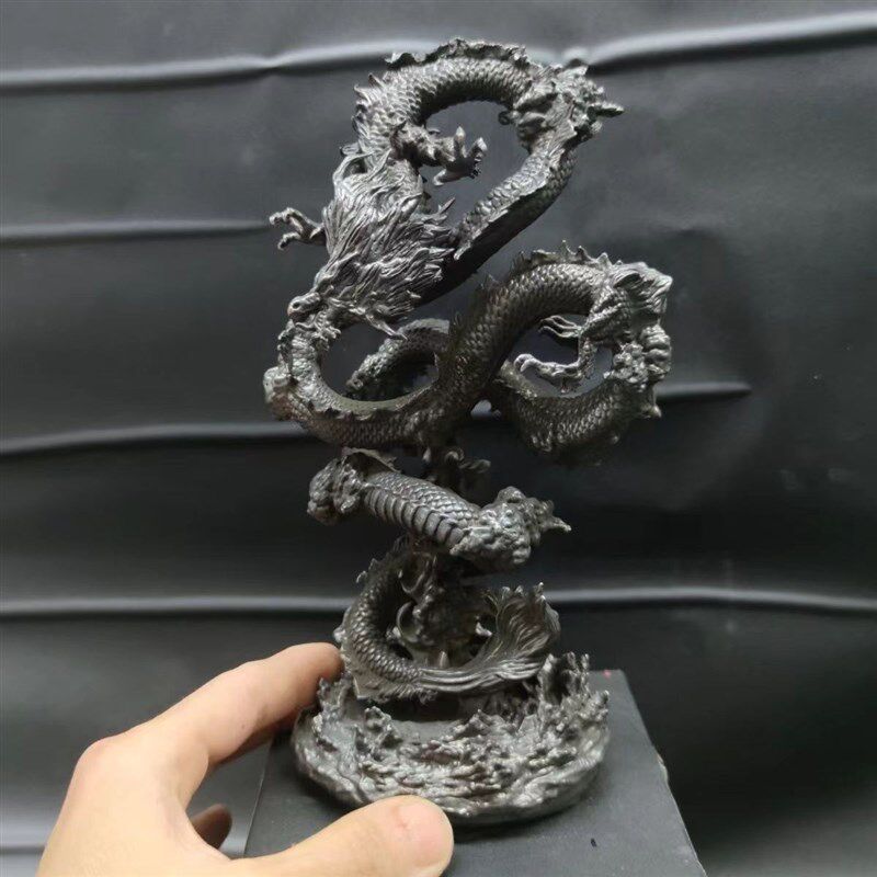 纯铜做旧 22cm 中o国神话青龙 神龙 盘龙神兽龙王摆件手办模型手