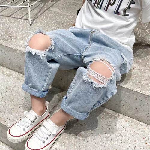 儿童破洞牛仔裤男童春夏装2023年新款小童裤子洋气韩版长裤女童装