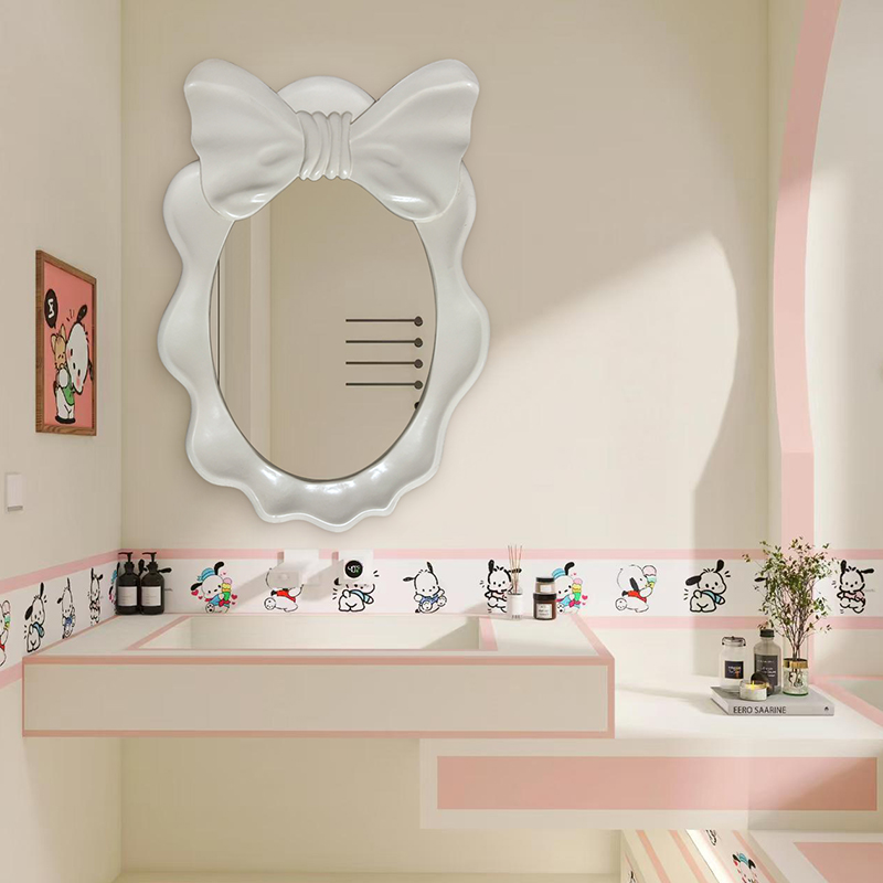 奶油风智能化妆镜创意蝴蝶结雕花卫生间LED壁挂浴室镜玄关装饰镜