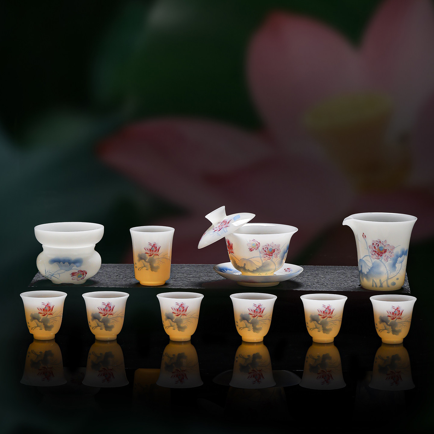 瓷涩冰种功夫茶具整套装2025新款羊脂玉盖碗悬停喝泡茶高档礼盒装