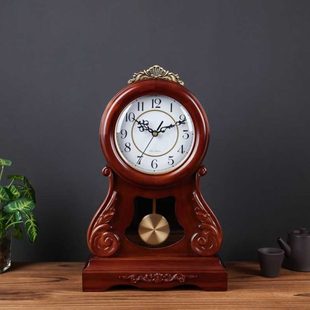 欧式 钟表创意台钟 实木座钟客厅复古桌面时钟摆件家用报时装 饰台式
