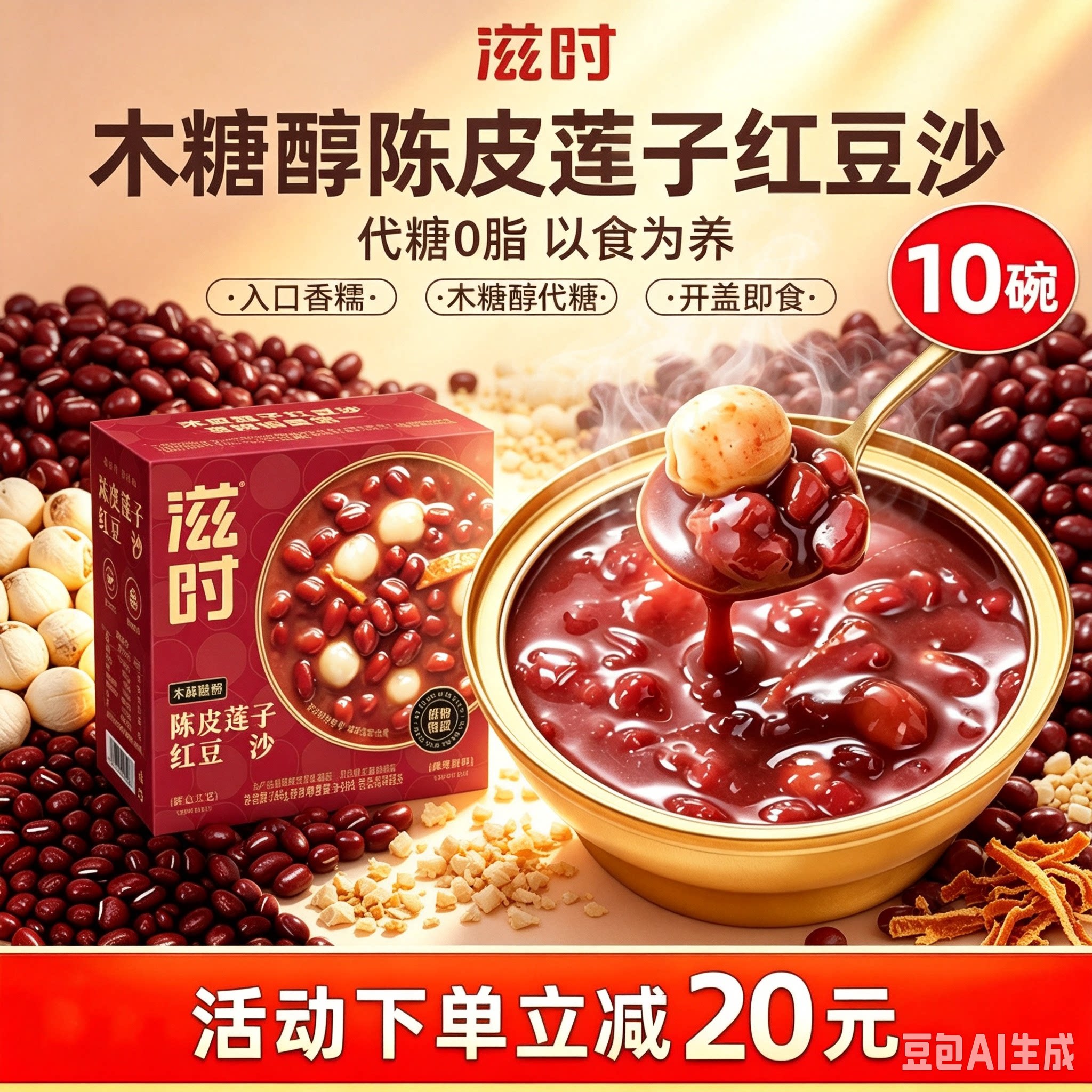 滋时陈皮莲子红豆沙木糖醇165g免煮早餐速食粥代餐八宝粥甜品羹图片