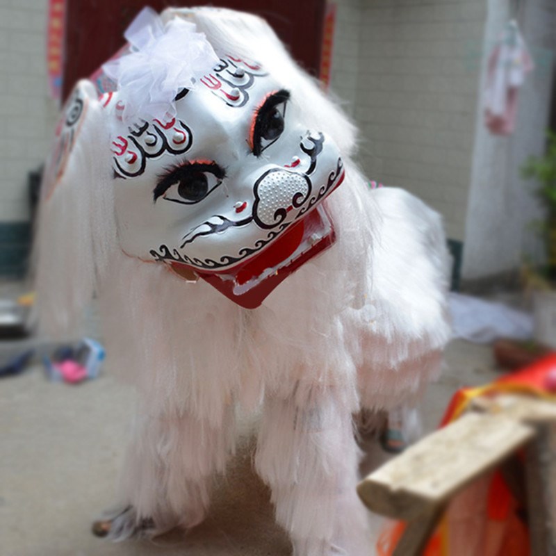 舞龙舞狮道具白色牦牛舞狮双人款加厚狮皮网红舞狮整套笑脸北狮