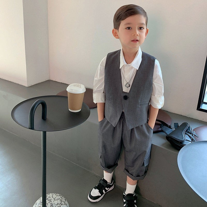 速发男童礼服夏季休闲马甲儿童西装套装洋L气英伦风婚礼花童小主
