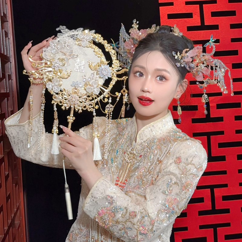 团扇新娘结婚diy材料包秀禾扇子喜扇婚礼中式手工出嫁高级中式