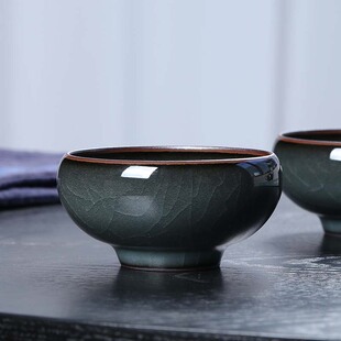 功夫茶杯单杯青瓷茶具品茗杯家用哥窑铁胎冰裂茶盏.陶瓷主人杯