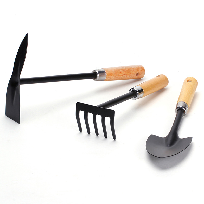 沃施worth园艺养花种菜木柄铲子3件套家用盆栽种植花铲锄头工具