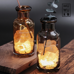 水晶盐灯木物喜马拉雅玫瑰盐矿物灯创意夜灯装饰小台灯插瓶