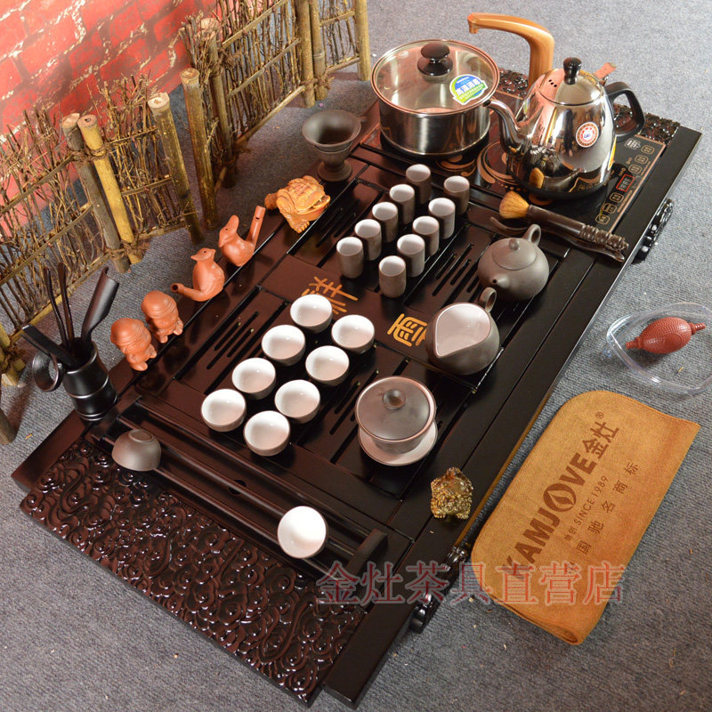 紫砂功夫茶具装 唐盛电热炉合一实木茶盘 茶具组
