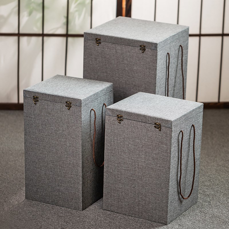 加厚手提工艺品花瓶酒瓶礼品盒包装盒大号竖款锦盒红色压缩木材质