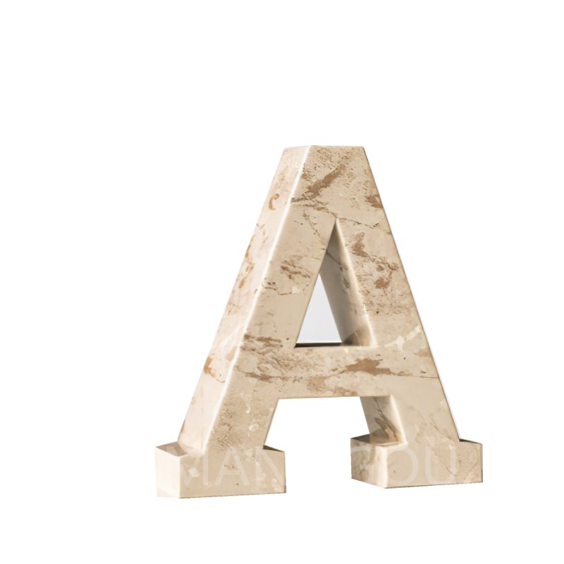 侘寂风黄洞石书立大理石字母书档茶几办公室桌面书房书柜酒柜