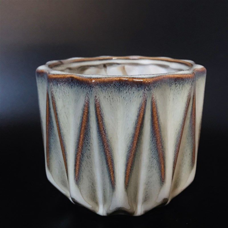 出口窑变棕口陶瓷菱形样板房过时高档设计花盆带底孔盆栽绿植盆