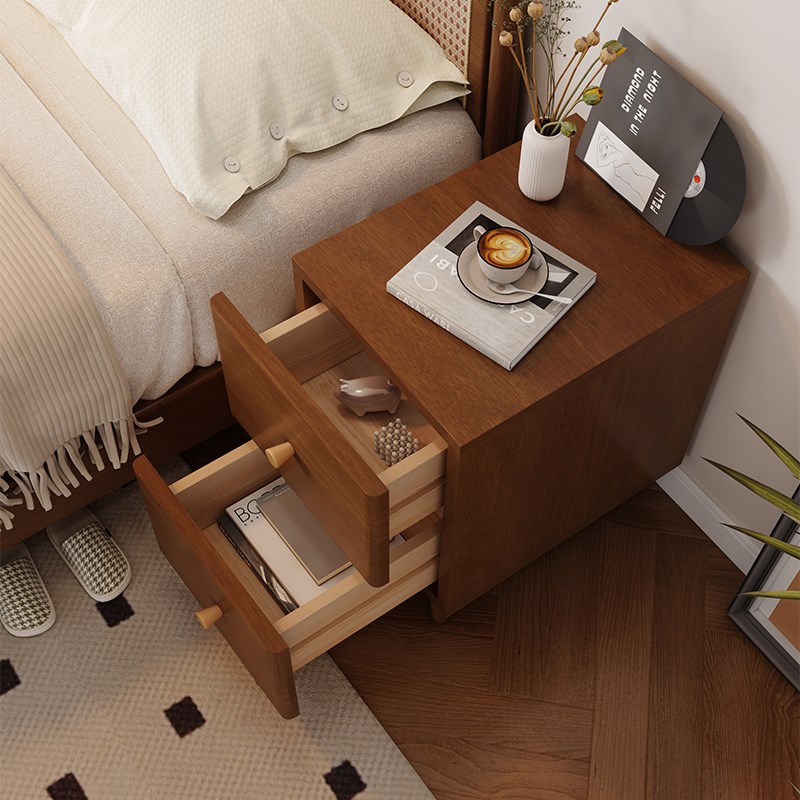 实木极窄床头柜小户型卧室超窄床边柜夹缝柜中古风床头30cm窄边柜